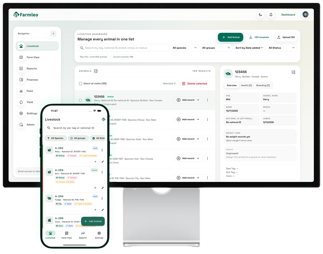 Farmleo web and mobile app preview